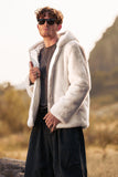 Elfenben Faux Fur Zip-Up Hoodie Långärmad Herr Vinter Kappa
