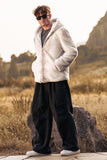 Elfenben Faux Fur Zip-Up Hoodie Långärmad Herr Vinter Kappa