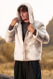 Elfenben Faux Fur Zip-Up Hoodie Långärmad Herr Vinter Kappa