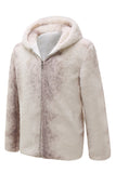 Mäns Elfenben Faux Päls Hoodie Coat med dragkedja