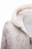 Mäns Elfenben Faux Päls Hoodie Coat med dragkedja