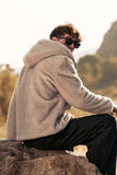 Khaki Zip-Up Fleece Hoodie Mäns Vinter Kappa