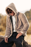 Khaki Zip-Up Fleece Hoodie Mäns Vinter Kappa