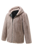 Mäns Khaki Zip-Up Fleece Hoodie Vinter Kappa