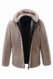 Mäns Khaki Zip-Up Fleece Hoodie Vinter Kappa