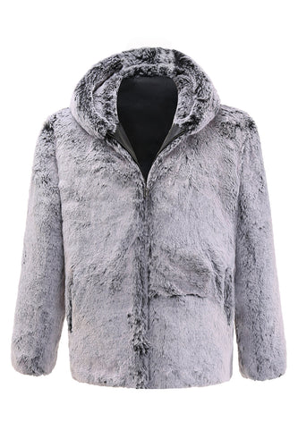 Grå Midi Hooded Shearling Coat för män