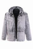 Grå Midi Hooded Shearling Coat för män