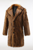 Brun skårad kavajslag lång mäns Shearling kappa med knappar
