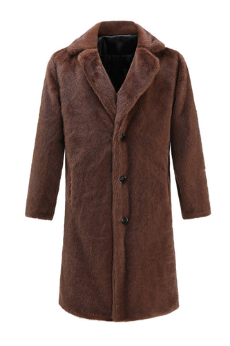 Brun Nothced Kavajslag Lång Shearling Coat för Män