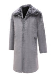 Grå Fluffig Långärmad Fuskpäls Män Coat med Fickor
