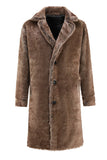 Fluffy Coffee Long Faux Fur Män Coat med fickor