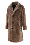 Fluffy Coffee Long Faux Fur Män Coat med fickor