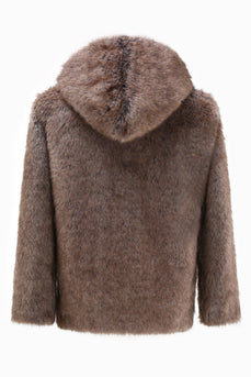 Khaki Mäns Vinter Faux Fur Coat Hooded