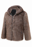 Khaki Mäns Vinter Faux Fur Coat Hooded