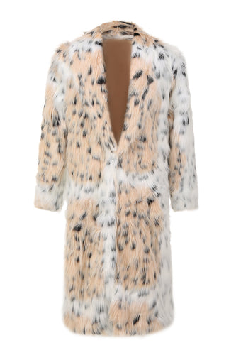 Vit Mäns Halvlängd Tryckt Leopard Faux Fur Coat