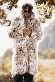 Vit Halvlång Långärmad Fuskpäls Tryckt Leopard Mäns Kappa