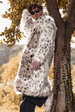 Vit Halvlång Långärmad Fuskpäls Tryckt Leopard Mäns Kappa