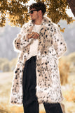 Vit Halvlång Långärmad Fuskpäls Tryckt Leopard Mäns Kappa