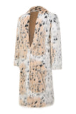 Vit Mäns Halvlängd Tryckt Leopard Faux Fur Coat