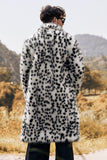 Vit Svart Fuskpäls Tryck Leopard Halvlång krage Mäns Kappa