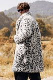 Vit Svart Fuskpäls Tryck Leopard Halvlång krage Mäns Kappa