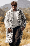 Vit Svart Fuskpäls Tryck Leopard Halvlång krage Mäns Kappa