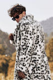 Vit Svart Fuskpäls Tryck Leopard Halvlång krage Mäns Kappa