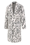 Vit Svart Leopard Tryck Faux Fur Coat Mäns Mellanlång kostym krage