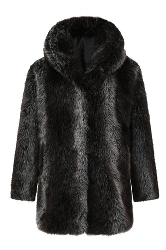 Svart Mäns Vinter Pösig Långärmad Huva Faux Fur Coat