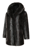 Svart Mäns Vinter Pösig Långärmad Huva Faux Fur Coat