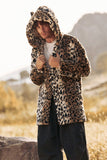 Leopard Halvlång Fuskpäls Vinter Kappa för män