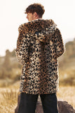 Leopard Halvlång Fuskpäls Vinter Kappa för män