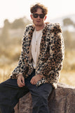 Leopard Halvlång Fuskpäls Vinter Kappa för män