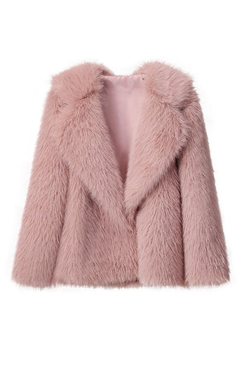 Svart Notched Kavajslag Långärmade Faux Fur Kort Kappa