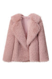 Svart Notched Kavajslag Långärmade Faux Fur Kort Kappa
