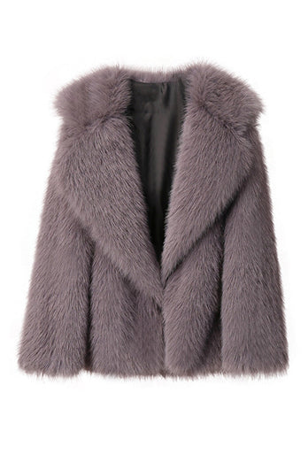 Svart Notched Kavajslag Långärmade Faux Fur Kort Kappa