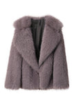 Svart Notched Kavajslag Långärmade Faux Fur Kort Kappa