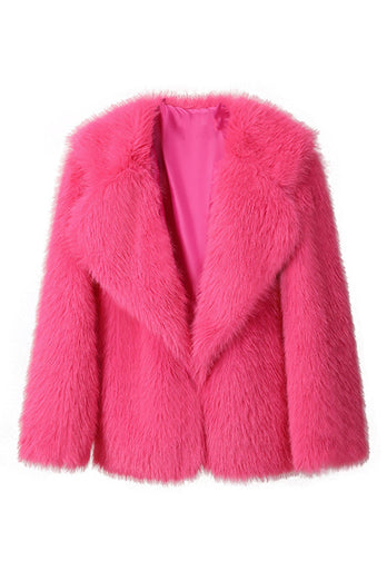 Svart Notched Kavajslag Långärmade Faux Fur Kort Kappa