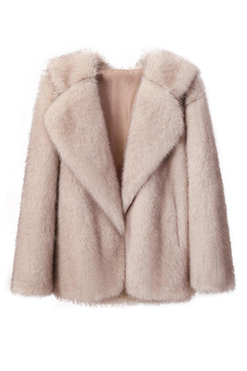 Svart Notched Kavajslag Långärmade Faux Fur Kort Kappa