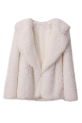 Svart Notched Kavajslag Långärmade Faux Fur Kort Kappa