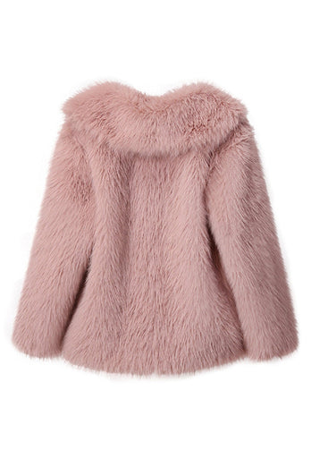 Svart Notched Kavajslag Långärmade Faux Fur Kort Kappa