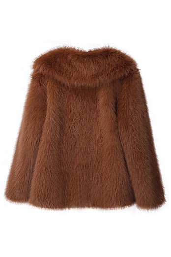 Svart Notched Kavajslag Långärmade Faux Fur Kort Kappa