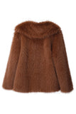 Svart Notched Kavajslag Långärmade Faux Fur Kort Kappa