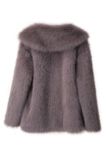 Svart Notched Kavajslag Långärmade Faux Fur Kort Kappa