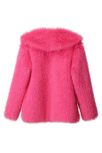 Svart Notched Kavajslag Långärmade Faux Fur Kort Kappa