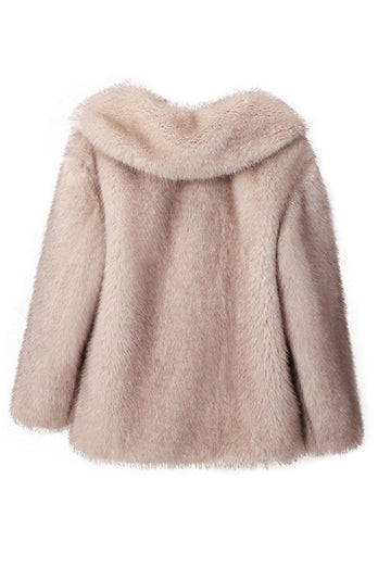 Svart Notched Kavajslag Långärmade Faux Fur Kort Kappa