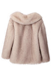 Svart Notched Kavajslag Långärmade Faux Fur Kort Kappa