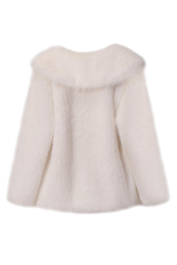 Svart Notched Kavajslag Långärmade Faux Fur Kort Kappa