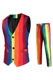 Gul Regnbågsränder Notched Kavajslag Mäns Party Suits