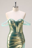 Grön Off The Shoulder Mermaid Metallic Lång Korsett Balklänning med slits